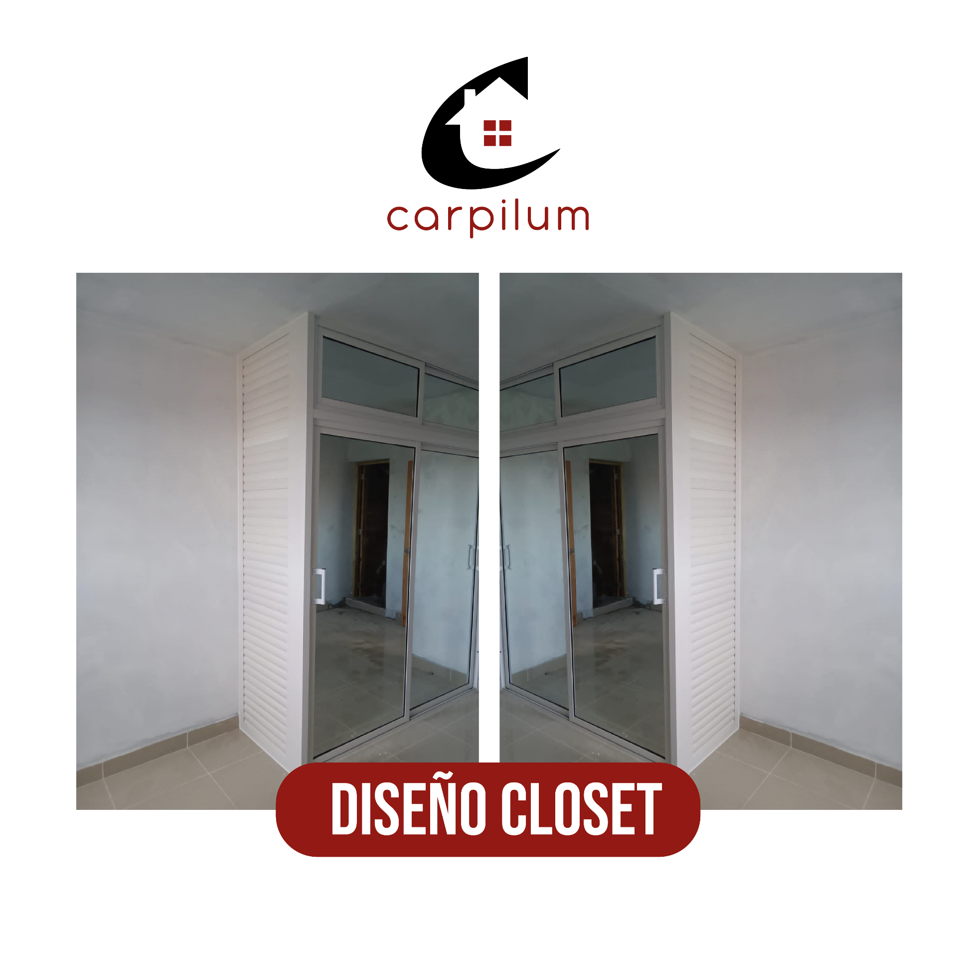Diseño de closet con persianas y espejo